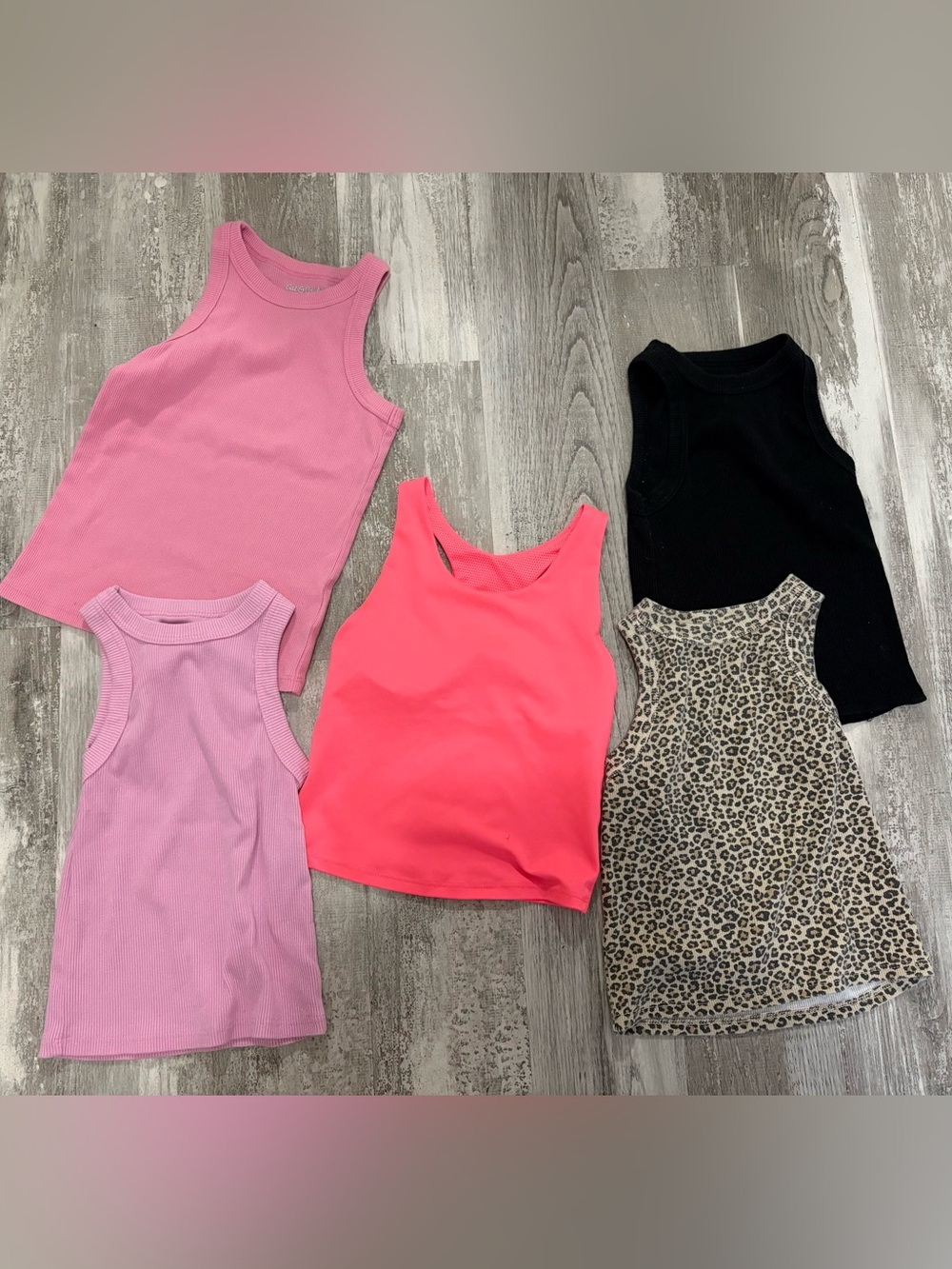 Girls Sleeveless Tank Top Bundle - Pink, Hot Pink, Black, Lavender & Leopard